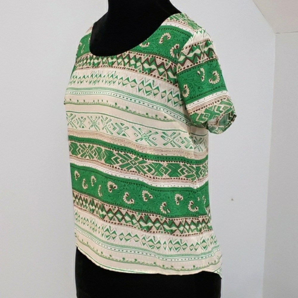 Charming Charlie Womens Green Tribal Geometric Scoop Neck Blouse TA6302 Medium - Picture 6 of 10